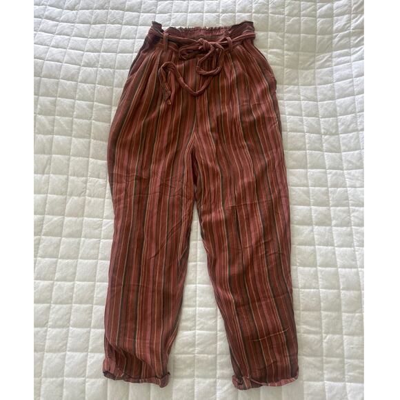 AMERICAN EAGLE Pants Womens Small Short Rust Red Striped Harem Belted Bohemian - Picture 1 of 11
